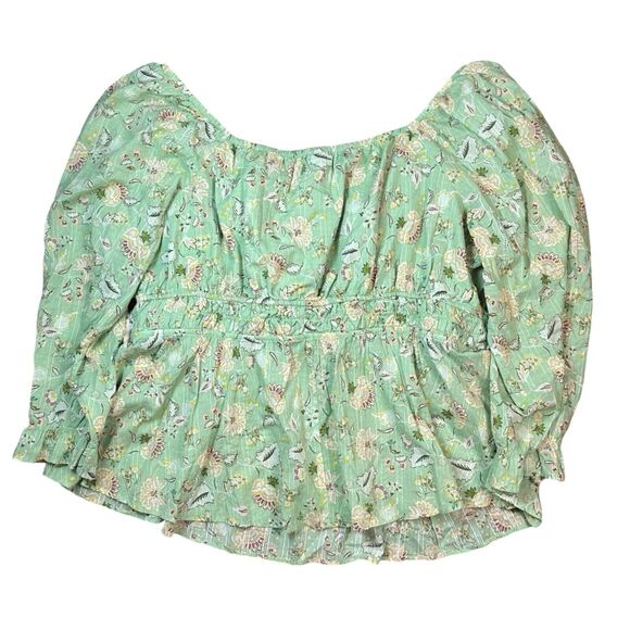 Torrid Blouse Plus Sz 4X Mint Green Cotton Clip Dot Blouson Sleeve Smocked Top - Picture 3 of 8